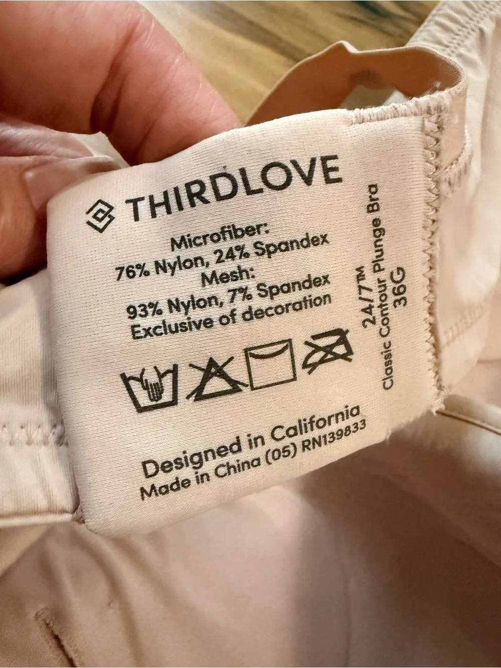ThirdLove 24/7 Classic Contour Plunge Bra‎ 36G Nude Beige Underwire T-Shirt